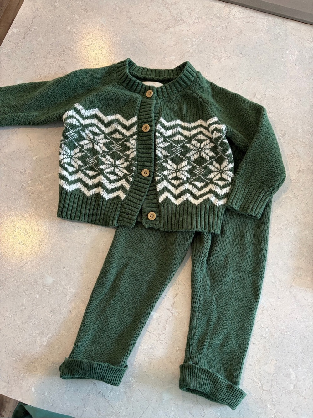 cloud island Green and White Knit Cardigan & Pants Set